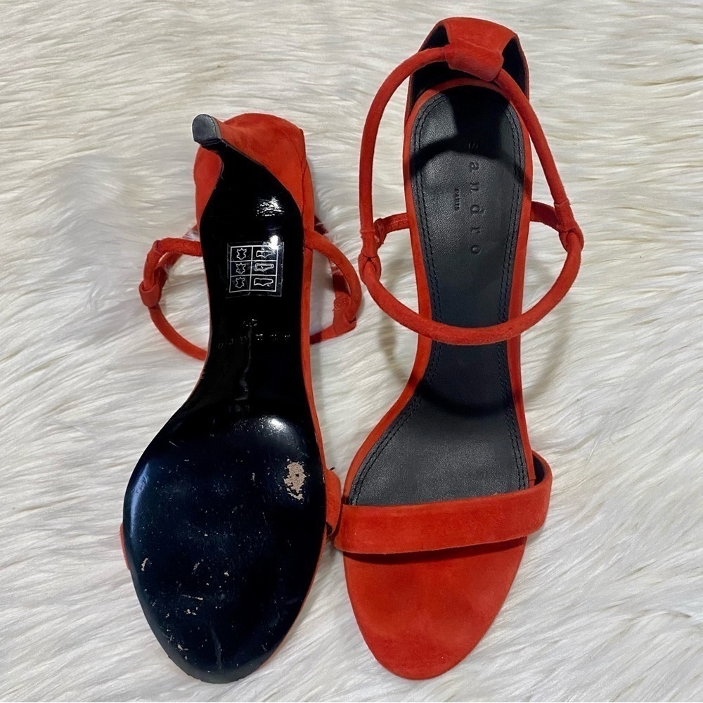 Sandro‎ Amel Suede Mid-Heel Strappy Sandal in Red 39 - Picture 6 of 10